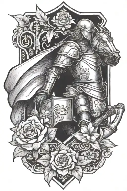 lys flower, khight, armor, medieval knight tattoo design idea