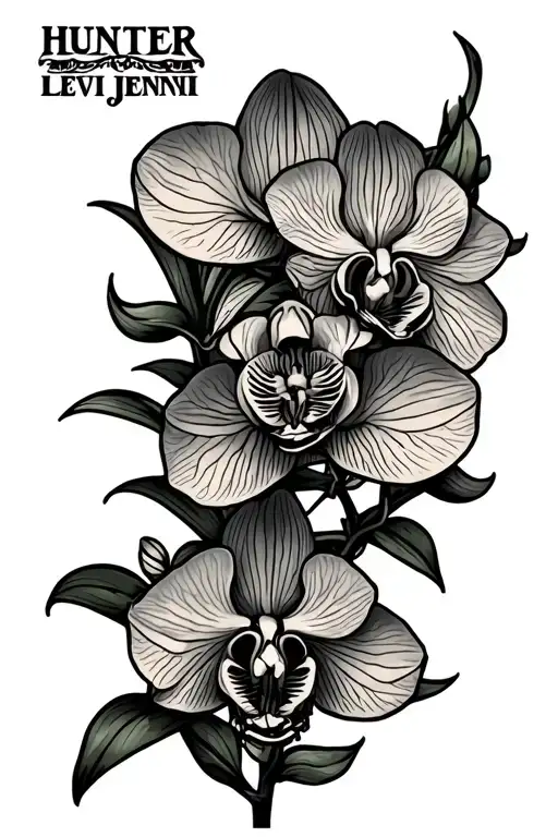 "Hunter Levi Jenni" Orchid tattoo design idea