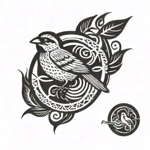 Sparrow inside a flash circle with an infinity theme  tattoo design idea