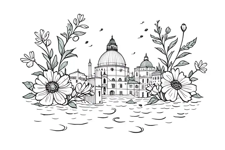 Venice Italy surrounded by wild flowers tattoo design idea