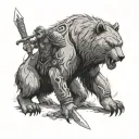 I would like a tattoo design inspired by the warrior from Berserk, featuring a bear with a human skull as its head.  tattoo design idea