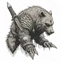 I would like a tattoo design inspired by the warrior from Berserk, featuring a bear with a human skull as its head.  tattoo design idea