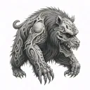 I would like a tattoo design inspired by the warrior from Berserk, featuring a bear with a human skull as its head.  tattoo design idea