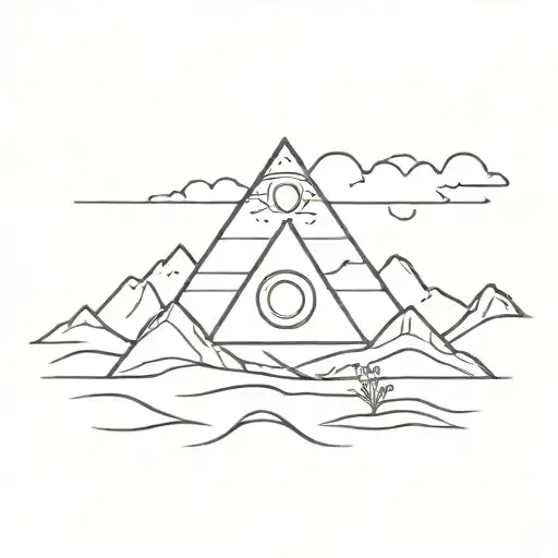 all seeing eye rising from the desert landscape tattoo design idea