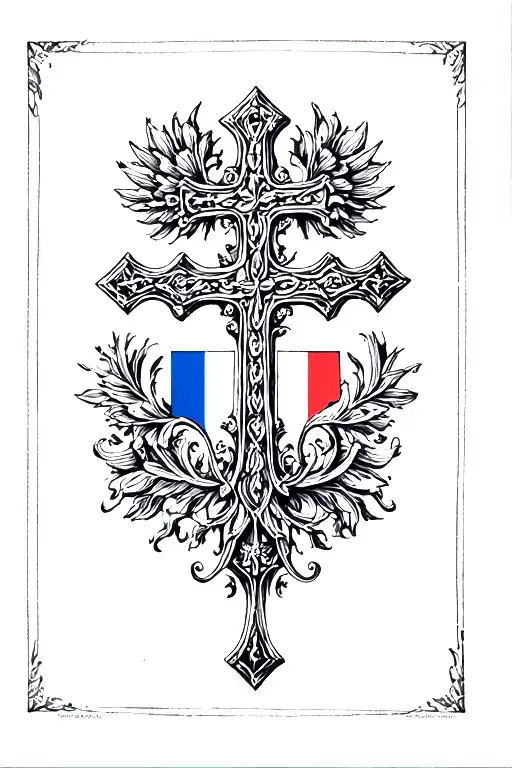 Cross of Lorraine and Flag of France tattoo design idea