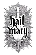 Lettering "hail mary" in gotic style with arabesques for for the back of the hand and forearm tattoo design idea