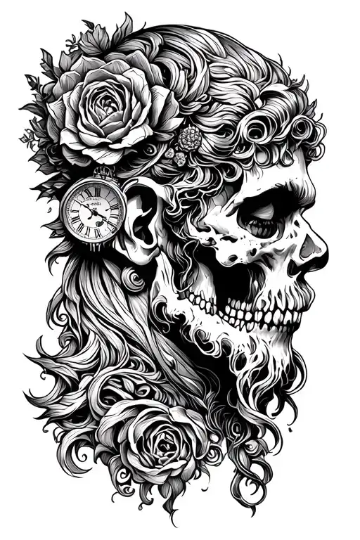 Father Time. side profile headshot. life and death elements. Neo traditional  tattoo design idea