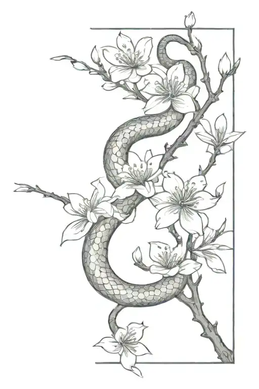 Snake and cherry blossom branch that raps around my forarm tattoo design idea