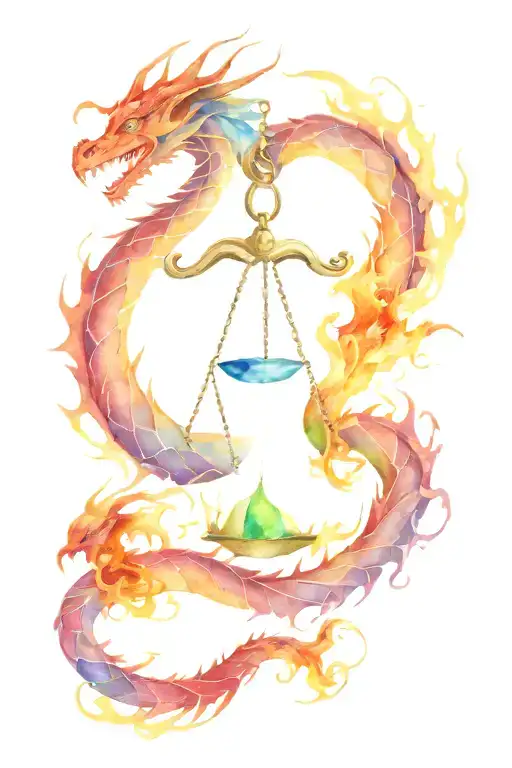 Libra scales dragon breathing fire tattoo design idea