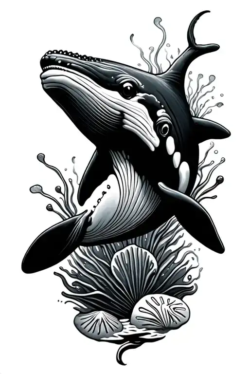 humpback whale with sand dollars tattoo design idea