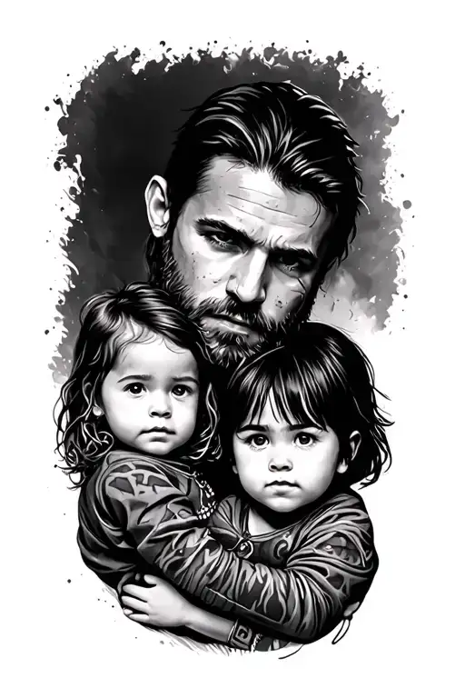 Father and 2 year old daughter tattoo design idea