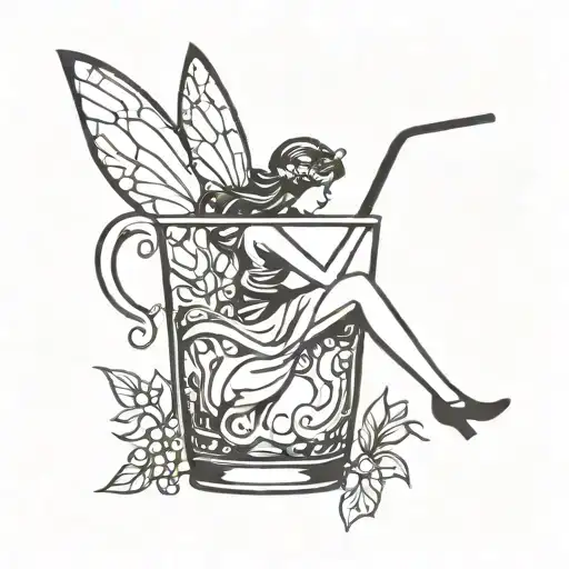 fairy drink alcohol tattoo design idea