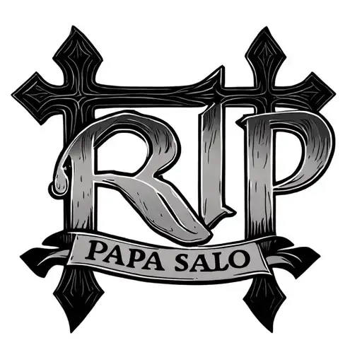 cross with word "RIP Papa Salo" tattoo design idea