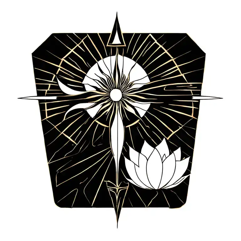 bow, arrow, lotus, and sun tattoo design idea