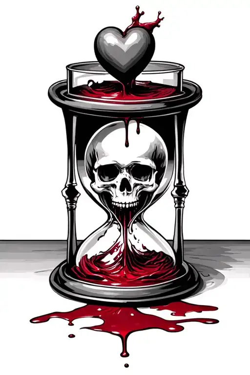 hour glass a heart on the top with a scalpe dripping blood to the bottom a skull filled with blood make every minute cou tattoo design idea
