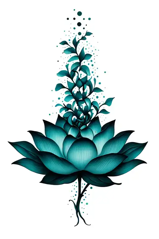 lotus flower with vines spreading outwards with dots  tattoo design idea