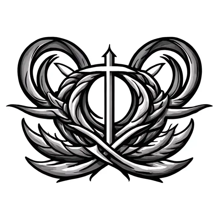 religious symbols intertwined tattoo design idea