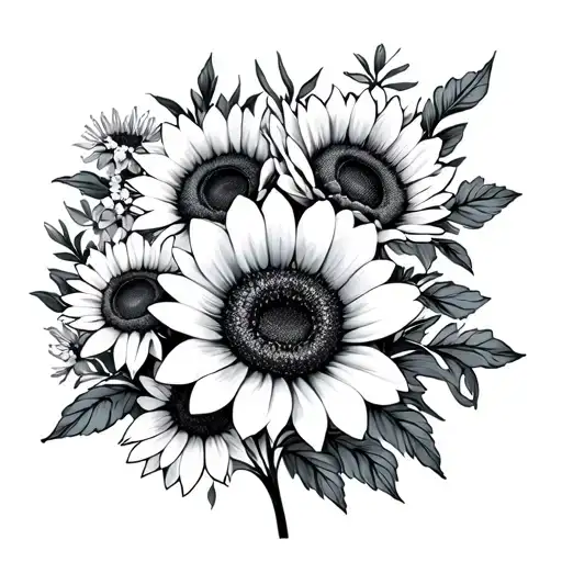cosmos flowers and sunflowers bouquet tattoo tattoo design idea
