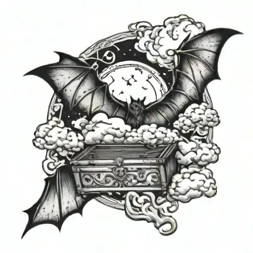 bats and clouds and heavens gates across chest tattoo design idea