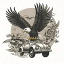 Eagle soaring over a sea of VW Beetles tattoo design idea