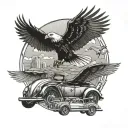 Eagle soaring over a sea of VW Beetles tattoo design idea