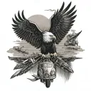 Eagle soaring over a sea of VW Beetles tattoo design idea