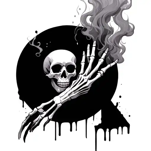 skeleton hand tatto with skull on arm with smoke coming out its eyes tattoo design idea