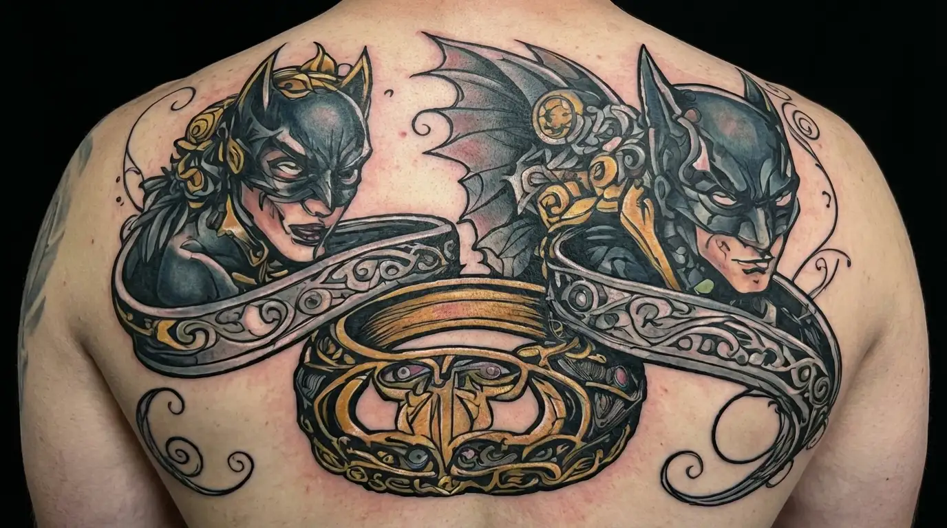 Batman and Catwoman wedding bands tattoo design idea