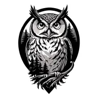 Owl, mountain, dog, trees tattoo design idea