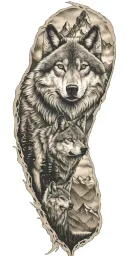 wolf and mountains  tattoo design idea