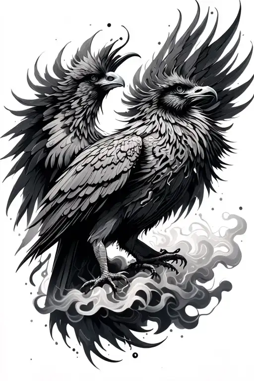 phoenix out of smoke, with circuit board design in the back tattoo design idea