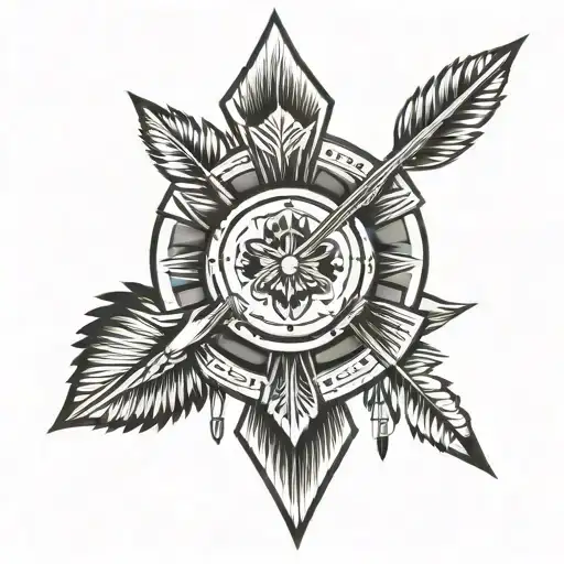 native american arrow with african shield cross royalty tattoo design idea