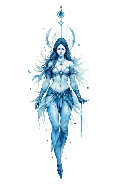 female warrior in equanimity symbol tattoo design idea