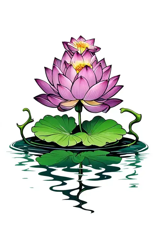 Lotus flower with vines and lily pad tattoo design idea