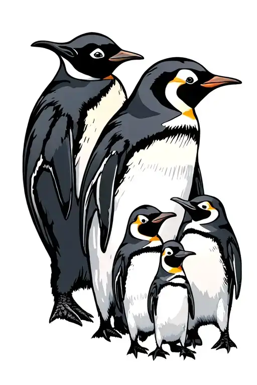 colourful ninja penguin family of 5 tattoo design idea