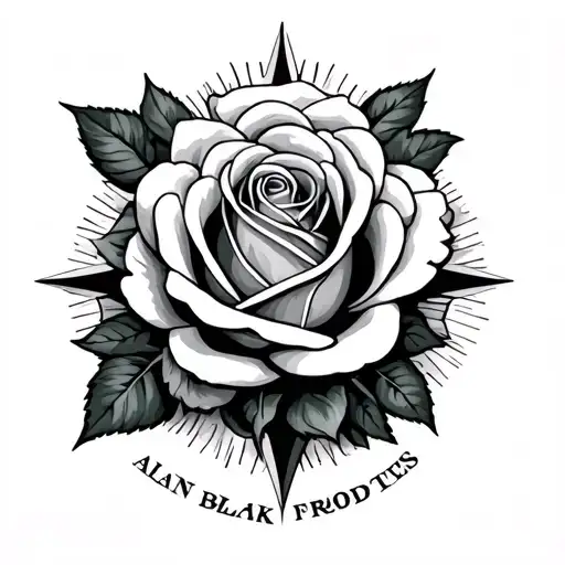 compas and rose and Name Alan  tattoo design idea