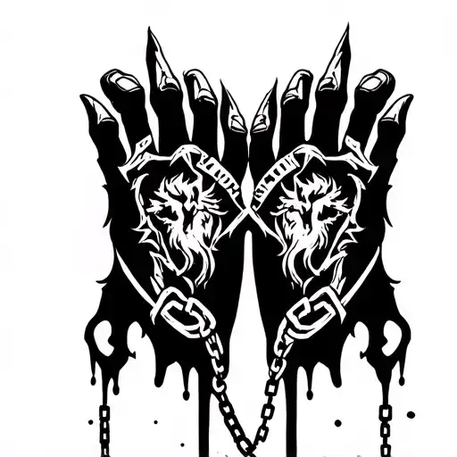 fenrir tyrs bloody hand chains tattoo design idea