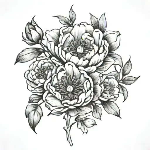 peony, tulip, honeysuckle, morning glory, honeybee  tattoo design idea
