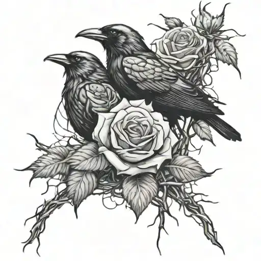 Dead Roses, Barbed Wire Wrapped, With raven perched tattoo design idea