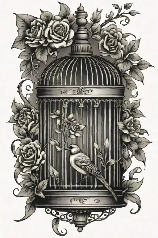 vintage bird cage tattoo design idea