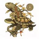 winter themed with turtle and catfish around the tree of life tattoo design idea