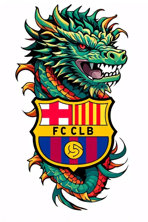 FC Barcelona logo with a dragon wrapped tattoo design idea