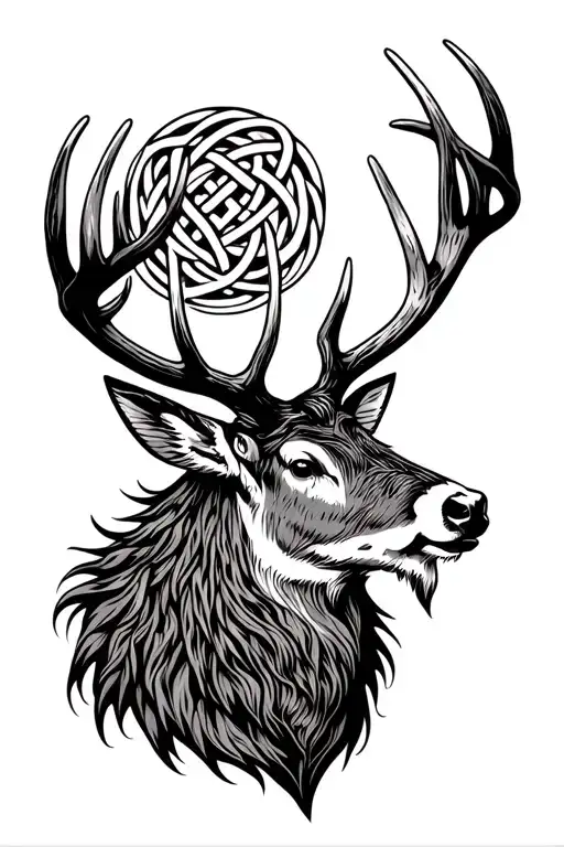 highland stag head intertwined celtic knots weaving tattoo design idea