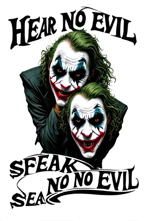 the joker stacked in threes hear no evil see no evil speak no evil  tattoo design idea