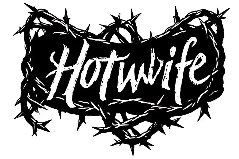 "Hotwife" barb wire and thorns intertwined tattoo design idea