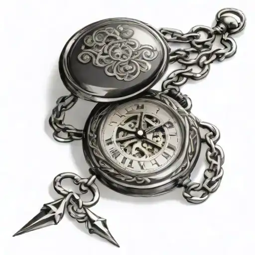pocket watch with chain tattoo design idea