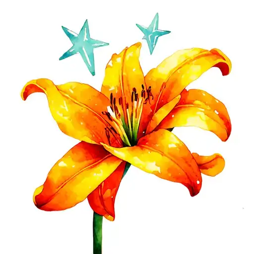 Japanese water turning into snow mountain with Tennessee lilies and 3 white stars from the flag  tattoo design idea