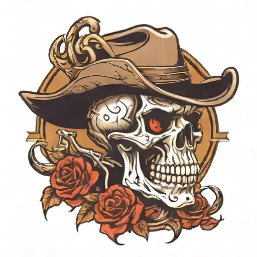 skull outlaw gunslinger tattoo design idea