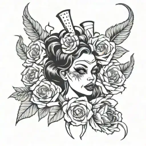 pin up zombies with flowers coming tattoo design idea