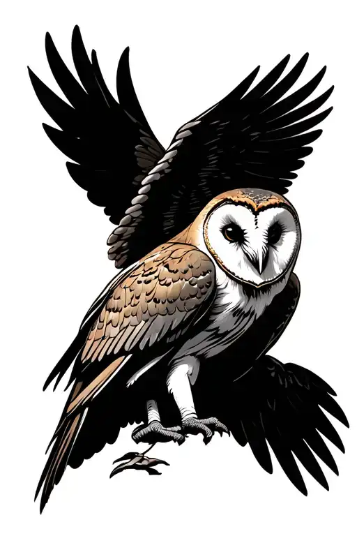 barn owl with wings spread tattoo design idea